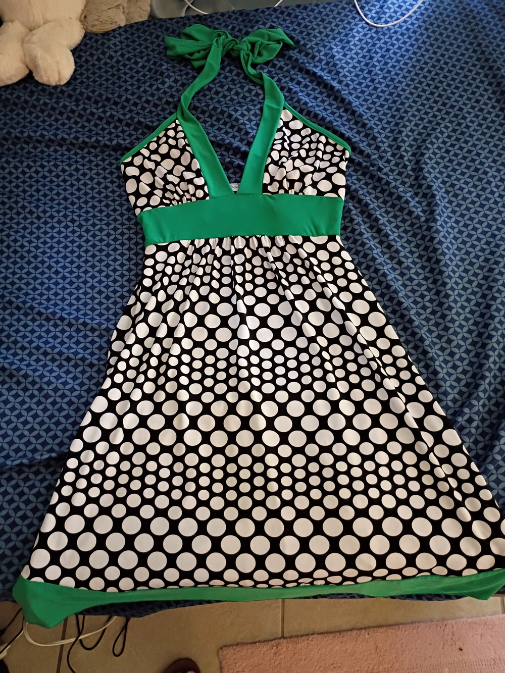 Body Central Green Halter Polka Dot Midi Dress